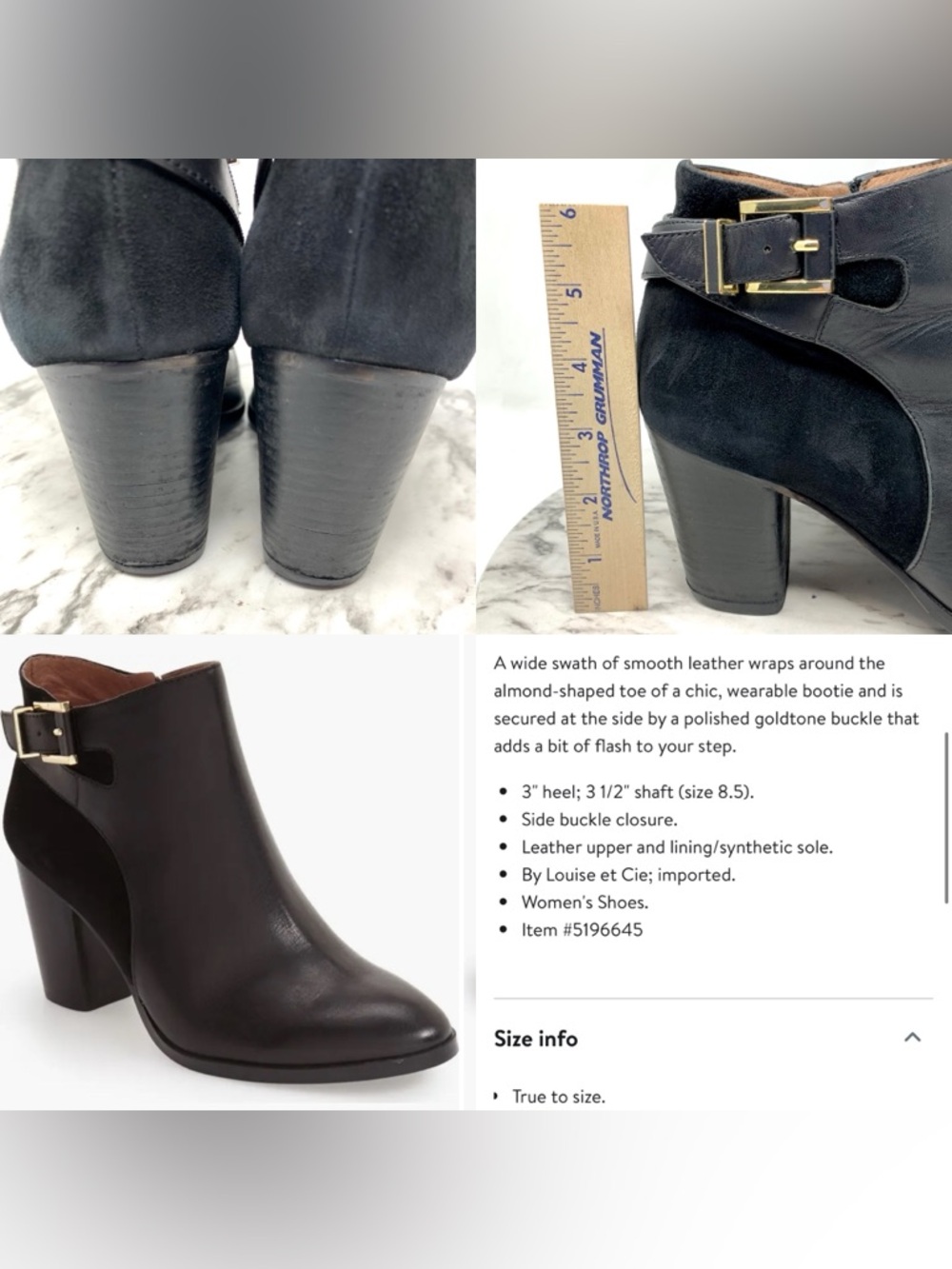 Louise Et Cie Vasca Black Leather & Suede Ankle Boot with Buckle 8 Preppy Chic - Picture 16 of 16